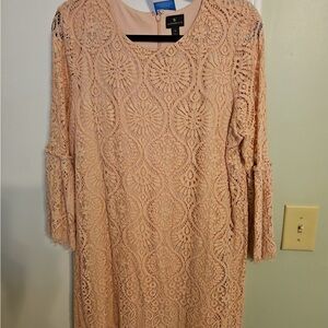 Worthington Elegant Lace Long Sleeve Dress in Soft Peach
